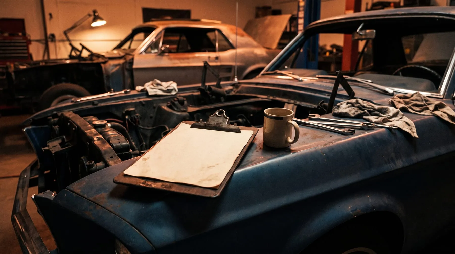Build notes and tools in the Mustang Underground workshop